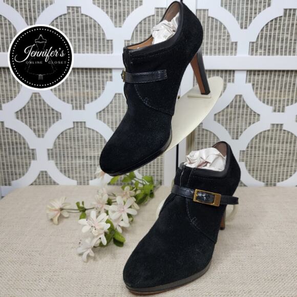 Franco Sarto Women's Black Sabelle Suede Buckle Heeled Bootie Size 8.5 - Picture 1 of 16